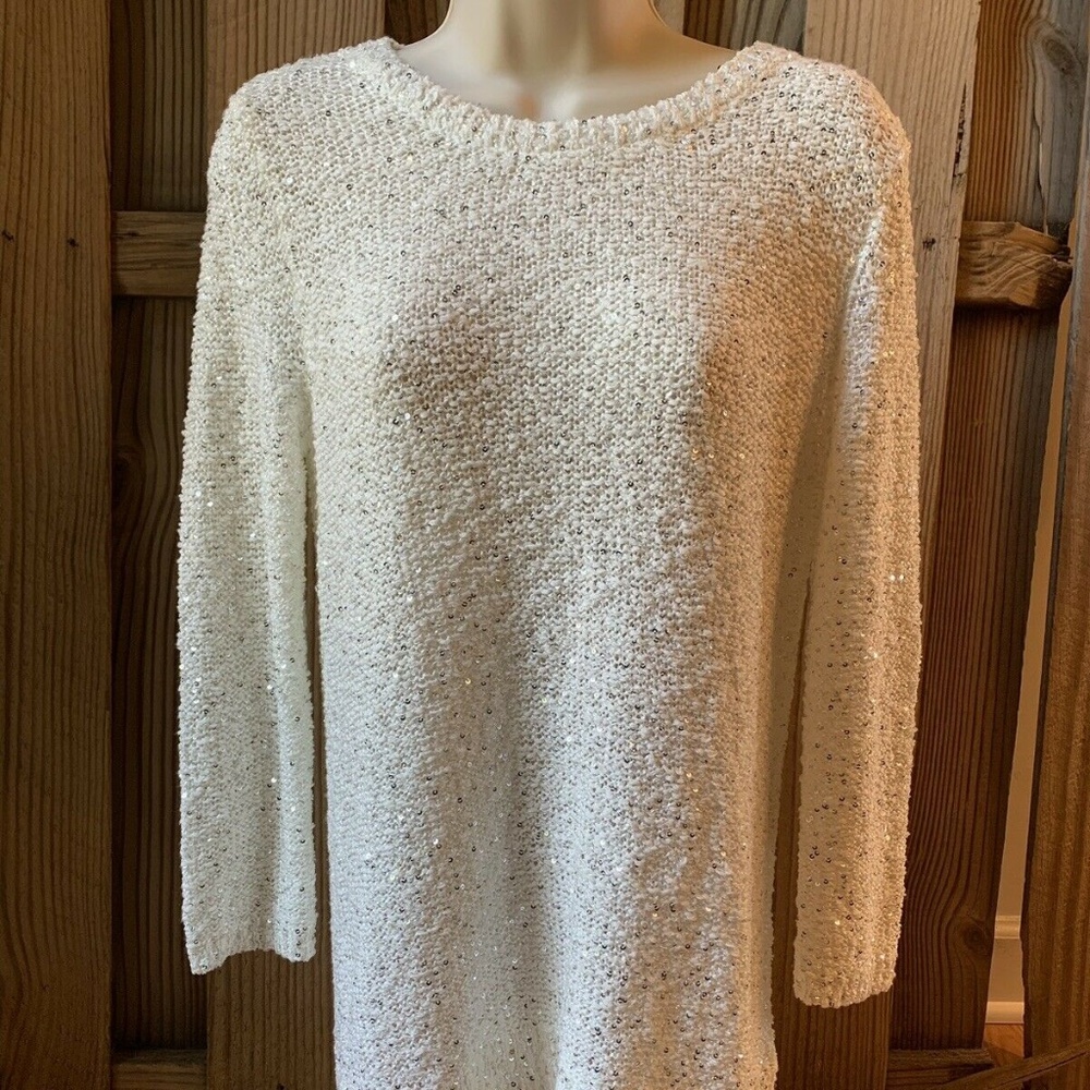 ANN TAYLOR LOFT Sz S White Shimmery Sequin Sweater